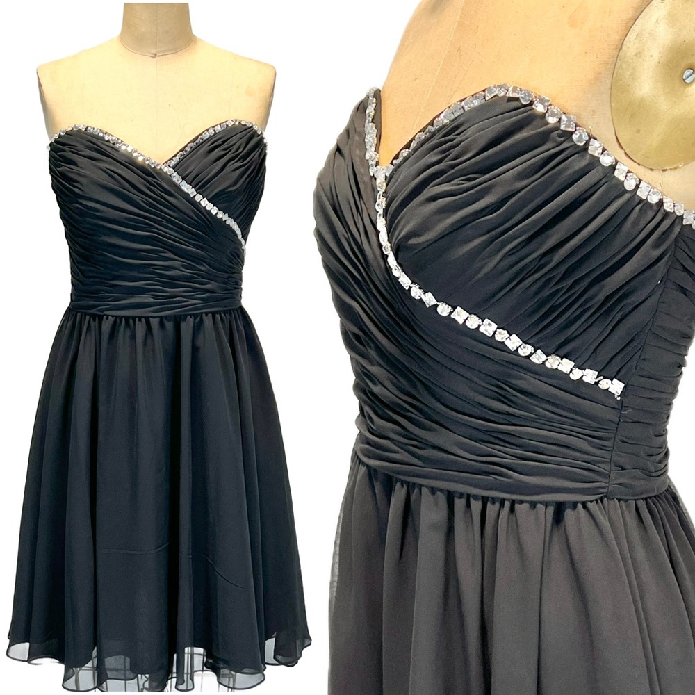 VINTAGE diamond rhinestone party dress strapless midi formal homecoming prom y2k